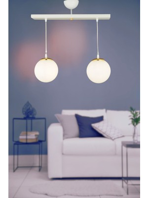 Allians Şık Beyaz 2'li Cam Sarkıt Lüks Avize, Modern ve Zarif Tasarım