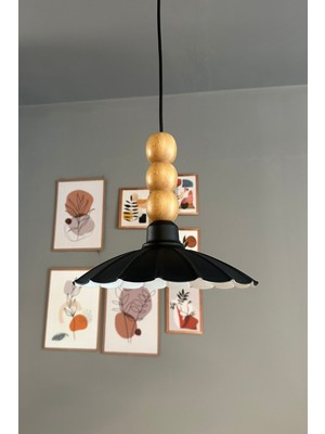 Allians Modern Siyah Metal ve Ahşap Sarkıt Avize, Cafe ve Mutfak Dekoru