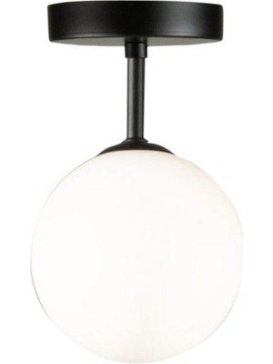 Allians Şık Siyah Inci Tekli Avize, Beyaz Cam Detaylı, Modern Tasarım