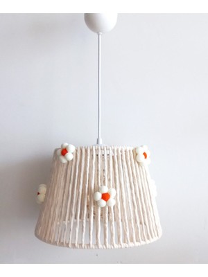 Allians Ekru Makrome Ip Sargı ve Çiçek Ponponlu Bebek Çocuk Odası Avize