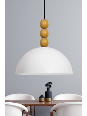 Allians Beyaz Ahşap Boncuklu Sarkıt Avize, Şık ve Dekoratif Aydınlatma