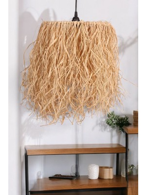 Allians El Yapımı Doğal Rafya Ipli Avize, Bohem Tarzı Dekoratif Aydınlatma (35CM)