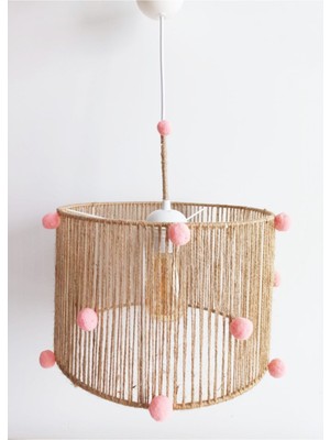 Allians Hasır Ip Sargılı Yavru Ağzı Renkli Ponponlu Çocuk Odası Sarkıt Avize