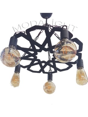 Allians Şık ve Estetik Siyah Avize, Selçuklu Motifli Otantik Aydınlatma