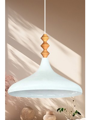 Allians Beyaz Ahşap Tekli Avize, Salon, Mutfak, Cafe, Butik Aydınlatma