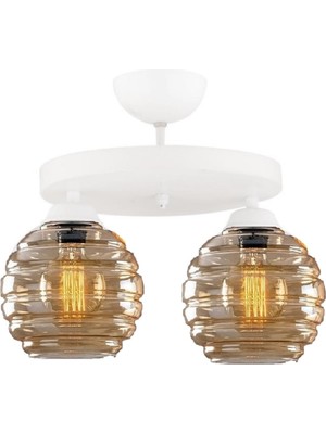 Allians Modern Yuvarlak Bal Camlı Ikili Plafonyer Avize, Şık Dekoratif Aydınlatma