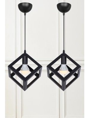 Allians Şık Siyah Küp Sarkıt Avize Çiftli Set, Modern ve Zarif Aydınlatma