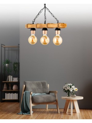 Allians El Yapımı Ahşap Üçlü Lamba, Şık ve Doğal Dekoratif Ürün