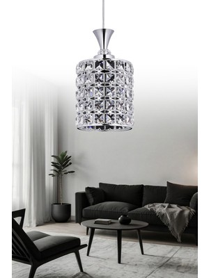 Allians 25'lik Krom Kristal Taşlı Lüks Tekli Salonda Mutfakta Oda ve Hol Avize