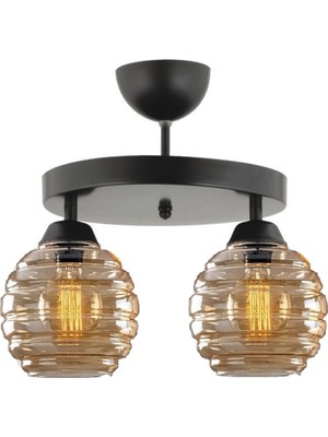 Allians Modern Yuvarlak Bal Camlı Ikili Plafonyer Avize, Şık ve Şeffaf Işıklandırma