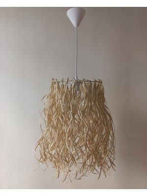 Allians El Yapımı Kemik Rengi Rafya Avize, Salon ve Yatak Odası Dekoru