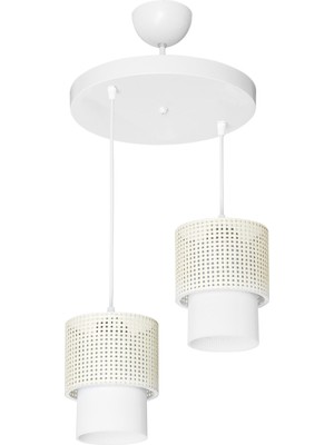 Allians Şık Beyaz Hasır Ikili Avize, Opal Optik Cam Detaylarıyla Zenginleştirildi