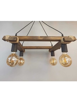 Allians Rustik Modern Ahşap 4'lü Sarkıt Avize, Şık ve Kullanışlı Aydınlatma