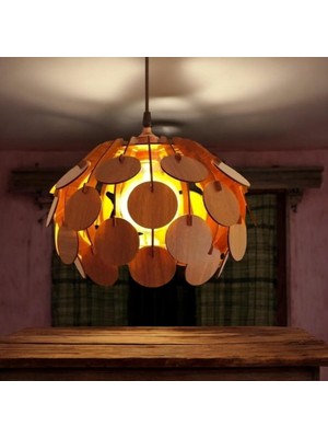 Allians Modern Globe Ahşap Aydınlatma, Rustik Tasarım, 3D Lazer Kesim, Salon & Aplikü