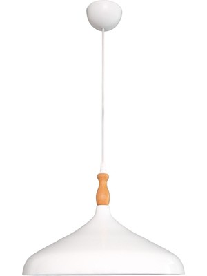 Allians Modern Ahşap ve Metal Tekli Avize, Beyaz Renk, Salon ve Mutfak Için