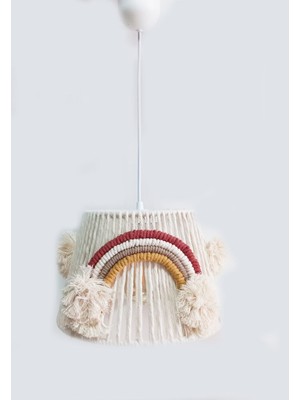 Allians El Yapımı Makrome Ip Sargı Gökkuşağı Aplikeli Ponponlu Bebek Odası Avize