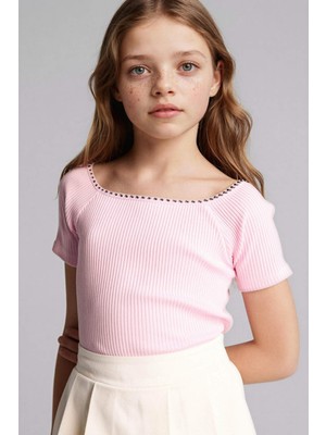 DeFacto Kayık Yaka Ribana Tişört Kız Çocuk G8620A826SM