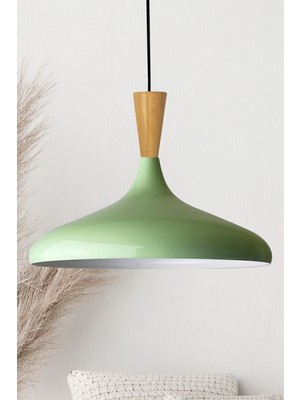 Allians Modern Ahşap Mint Renkli Tekli Avize, Şık Salon ve Mutfak Aydınlatması