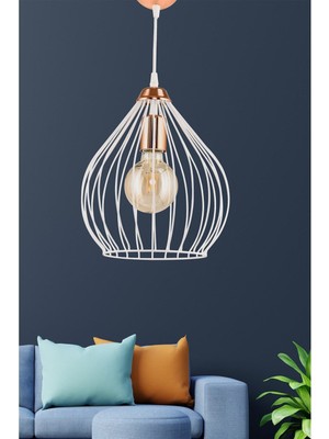 Allians Beyaz Bakır Armut Sarkıt, Modern ve Şık Dekoratif Işık Aksesuarı