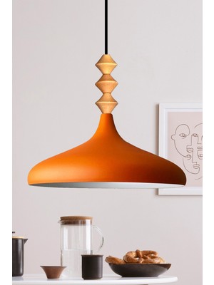 Allians Turuncu Ahşap Tekli Avize, Salon, Mutfak ve Kafe Için Şık Aydınlatma