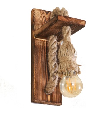 Allians Doğal Ahşap Eskitme Aplik, Rustik Jut Halatlı Dekorasyon Aksesuarı