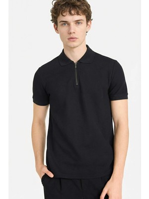 DeFacto %100 Pamuk Regular Fit Fermuarlı Yaka Polo Tişört F9870AX26SP