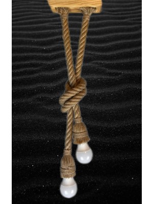 Allians Şık 2'li Jut Halatlı Ahşap Avize, Modern ve Doğal Dekorasyon Için