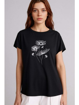 DeFacto Bisiklet Yaka Taş Baskılı Tişört H1453AX26SP