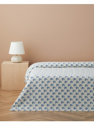 English Home Blue Bouquet Baskılı Pamuklu Çift Kişilik Pike 200X220 cm Mavi