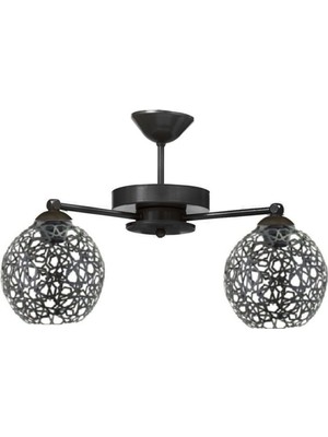 Allians Şık Siyah 2'li Modern Selçuklu Motifli Plofonyer Avize Seti