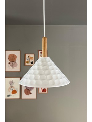 Allians Şık Ahşap Beyaz Tekli Avize, Ofis, Salon ve Mutfak Dekorasyonu