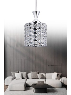 Allians Şık 25'lik Krom Kristal Taşlı Lüks Tekli Salon, Mutfak ve Oda Avizesi