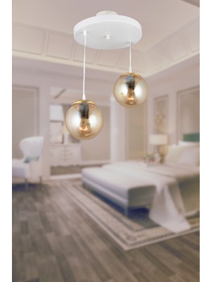 Allians Şık Beyaz Sarkıt Tepsi Çiftli Bal Glop Top Camlı Lüks Avize Seti