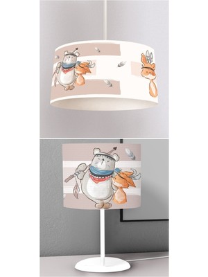 Allians Çocuk Odası Dijital Baskılı Sarkıt Avize ve Masaüstü Abajur Seti