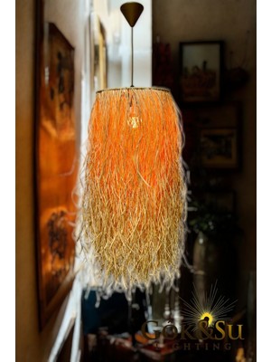 Allians Ince Jüt ve Hasır Detaylı Bohem Makrome Avize, Püsküllü Tasarım