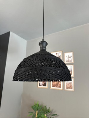 Allians El Yapımı Bohem Jüt Sarkıt Avize, Siyah, Şık ve Modern Tasarım