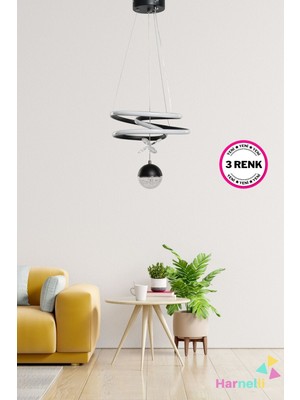 Allians 3 Renk Yanabilen Camlı Modern LED Avize, Şık ve Zarif Tasarım