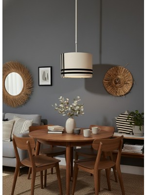 Allians Keten Kumaş Siyah Şerit Detaylı Avize 30X20 E27, Şık ve Modern Tasarım