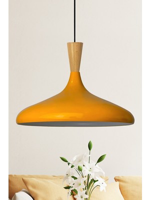 Allians Sarı Ahşap Tekli Avize, Modern Salon ve Mutfak Aydınlatması