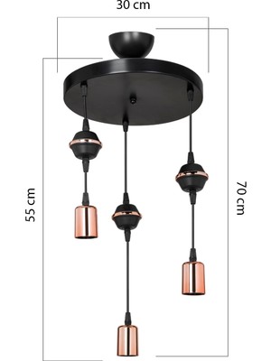 Allians Modern Siyah Bakır Üçlü Dekoratif Avize, Şık ve Estetik Tasarım