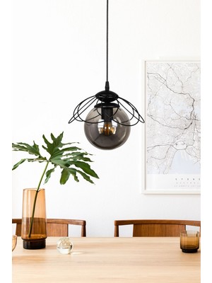 Allians Şık Siyah Füme Camlı Tekli Avize, Modern ve Zarif Aydınlatma