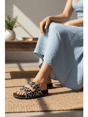 Perla Kroko Desenli Çift Tokalı Kadın Terlik Taş Detaylı Taban, Şık ve Konforlu Günlük Yazlık Kaymaz Taban