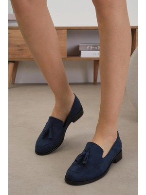 Mio Gusto Iris Lacivert Renk Süet Kadın Oxford Günlük Düz Ayakkabı