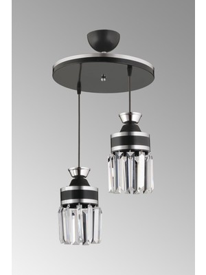 Allians Şık Siyah Kristal Taşlı Silindir Avize, Krom Detaylar, Modern Tasarım