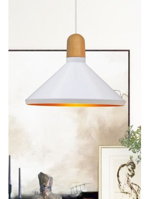 Allians Modern Beyaz Sarkıt Avize, Ahşap Detaylı, Dekoratif ve Şık Tasarım