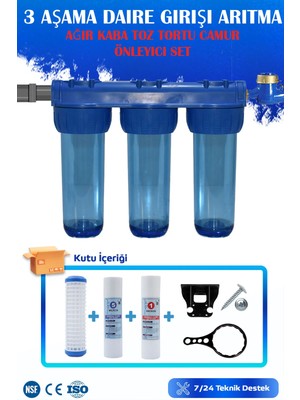 Watermelon Daire Bina Sayaç Girişi Su Arıtma ve Yumuşatma 3 Aşama  Toz Tortu Tutucu ve Pas, Koku , Klor Önleyici Set