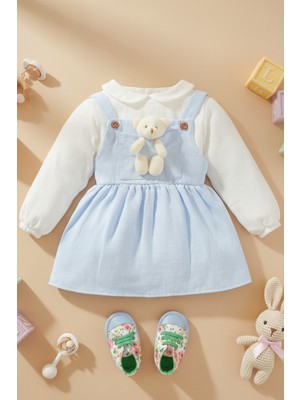 x Ipek Atlas Kız Bebek Çocuk Müslin Bebe Yaka Oyuncaklı Elbise