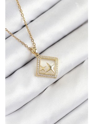 Epilons Mey Ithalat® Çelik Zirkon Taşlı Yıldız Model Gold Renk Kadın Kolye