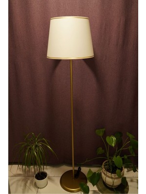 Allians Konik Beyaz Gold Detaylı Kumaş Lambader, Şapkalı Dekoratif Aksesuar