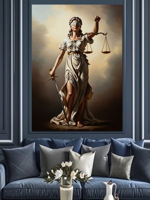 Karizma Tablo Adalet Tanrıçası Themis Heykeli Dekoratif Kanvas - Mdf Ahşap Tablo